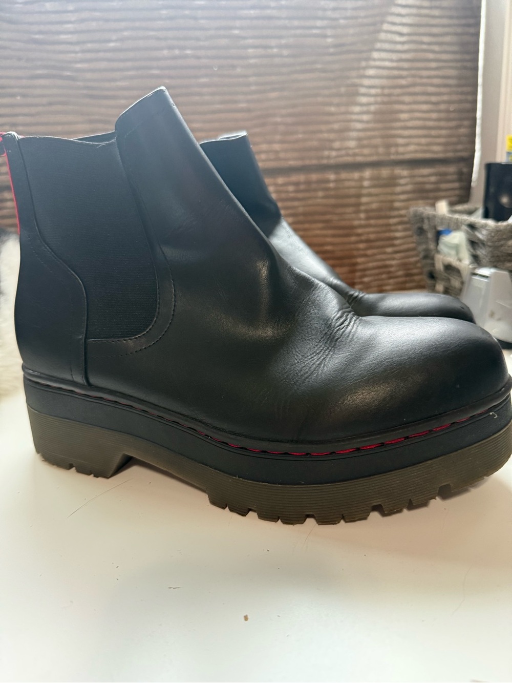 MIA Black Lug Sole Boots with Embossed Logo
